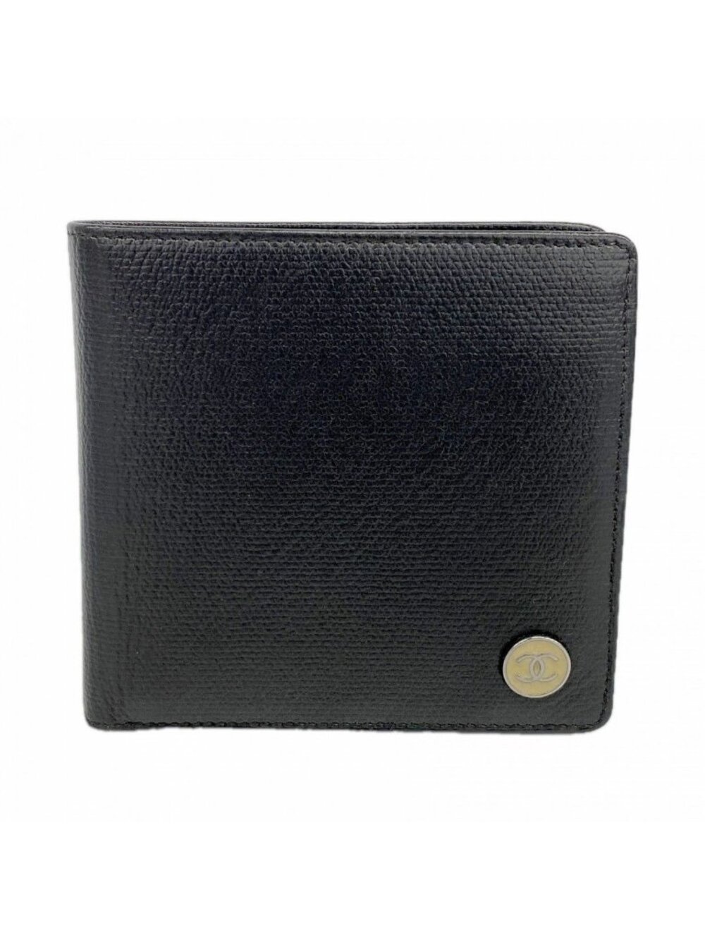 Chanel Wallet Coco Button Leather Black Silver
